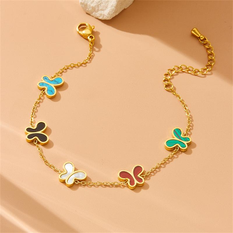 DIEYURO 316L Stainless Steel Colorful Shells Patterned Butterfly Necklace Earrings Bracelet Suit Girl New Trend Jewelry Gift Set