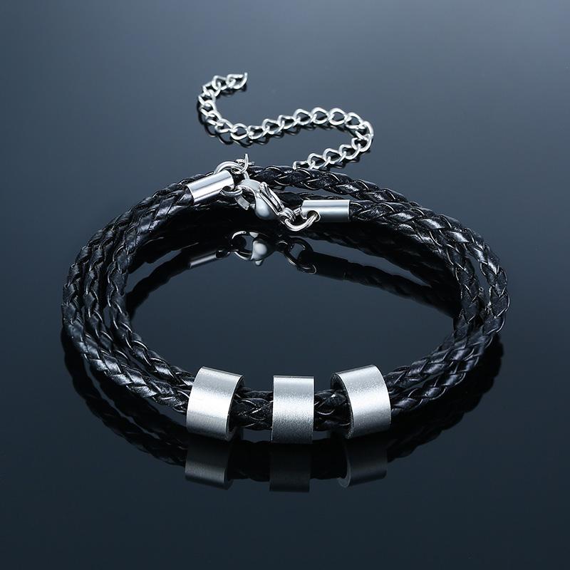 Vnox Free Personalize Family Name Bracelets for Men Layered Leather With Beads Charm Bracelet Couple Anniversary Gift to DAD Son