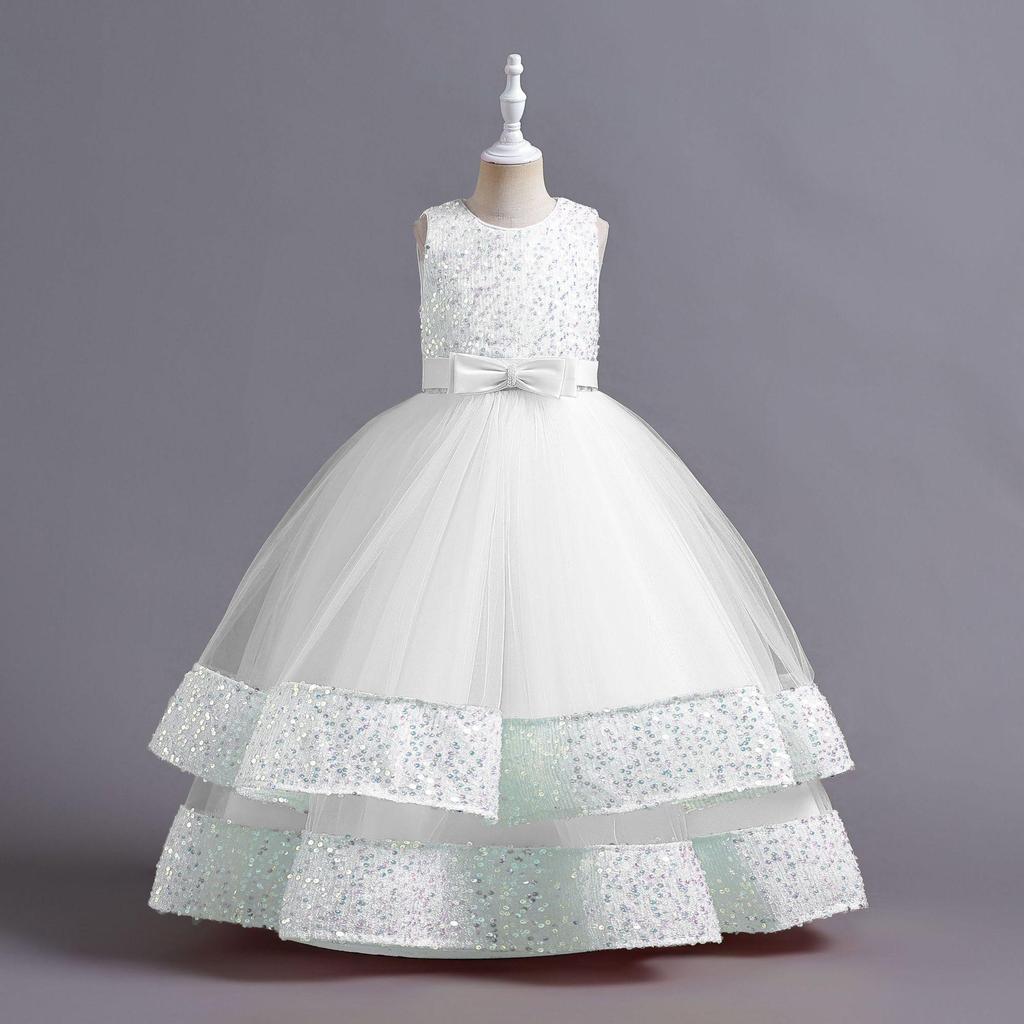 Sequined Bow Princess Dress - High-End Formal Flower Girl Attire