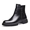 Men's Winter Leather Chelsea Boots with Soft Cowhide, Side Zipper, and Velvet Lining