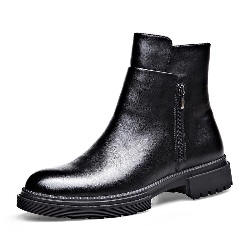 Men's Winter Leather Chelsea Boots with Soft Cowhide, Side Zipper, and Velvet Lining