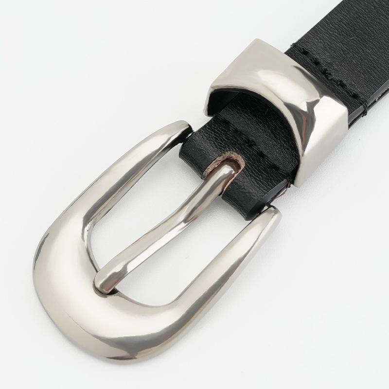 Women's Belt Smooth Buckle Genuine Leather Women's Thin Belt Casual Pants Dress Decorative Skirt Fashionable Jeans Belt