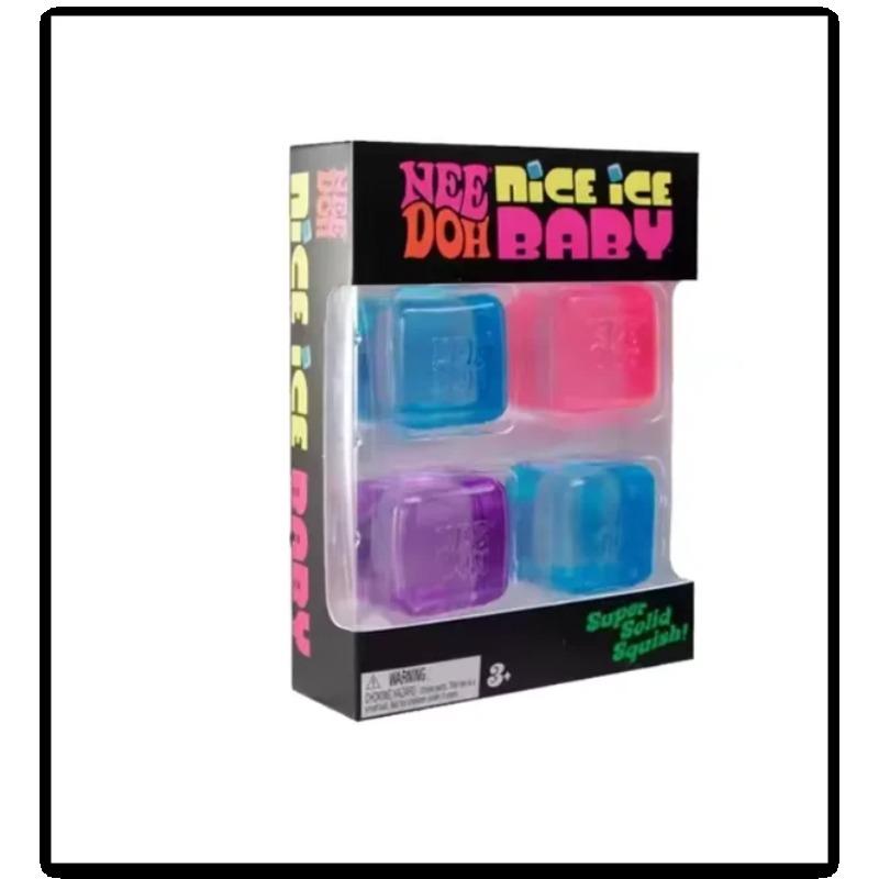 Needoh Teenie Nice Eiswürfel Fidget Spielzeug Mini 4er Pack Set Langsamer Rückprall Squishy Spielzeug Stressabbau Fidget für Partygeschenke Geschenke
