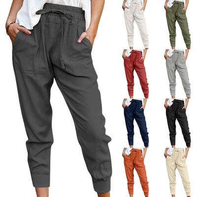 Women's Solid Color Casual Pants Elastic Waist Sprort Pants With Pockets