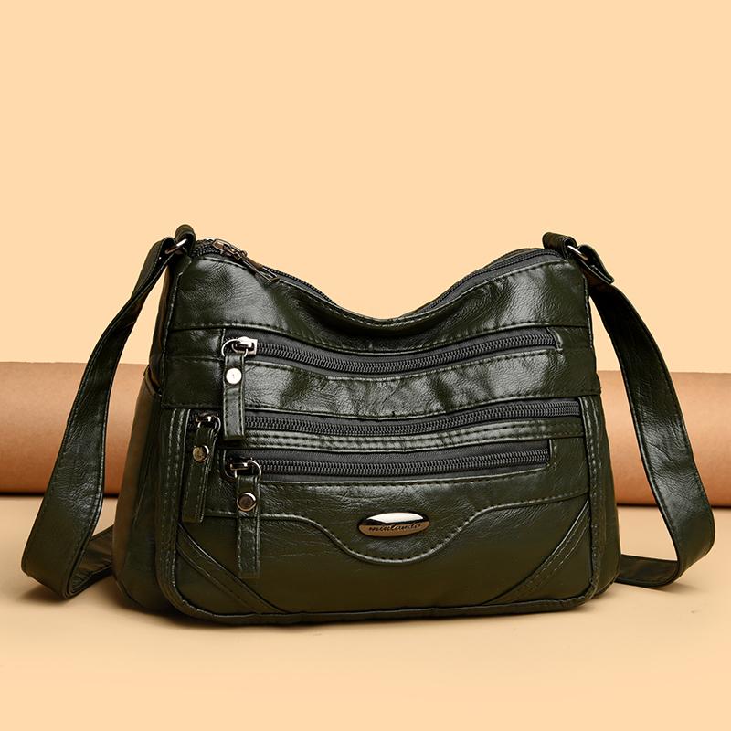 PU Umhängetasche Damen Schultertasche Mehrere Fächer Tasche für Mütter mittleren Alters