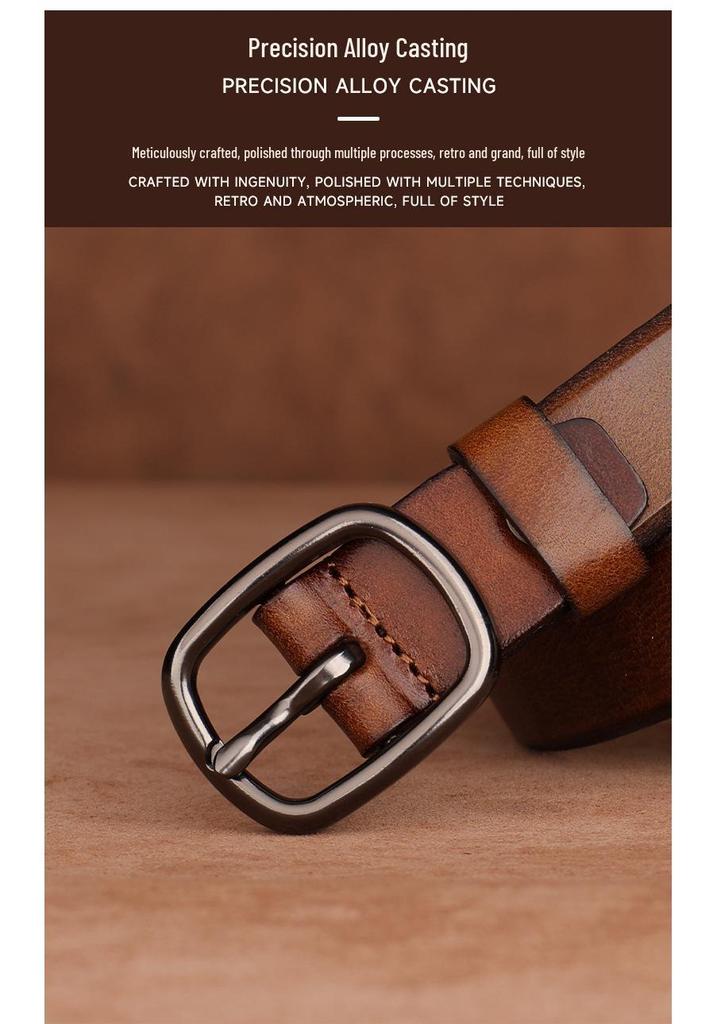 Women's Premium Cowhide Leather Belt with Pin Buckle - Handmade & Soft