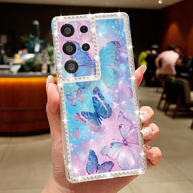 Fantasy Butterfly Pattern Diamond Diamond Case For Samsung Galaxy S25 Ultra S24 Plus S23 S22 S21 FE A14 A15 A16 A25 A26 A35 A36 A54 A55 A56 5G Cover
