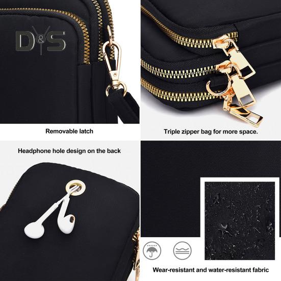 Umhängetasche für Damen, Oxford-Stoff, Reißverschluss, mehrere Fächer, Schultertasche, vertikale Handy-Geldbörse mit Kopfhörerloch für den Alltag, Reisen, Büro