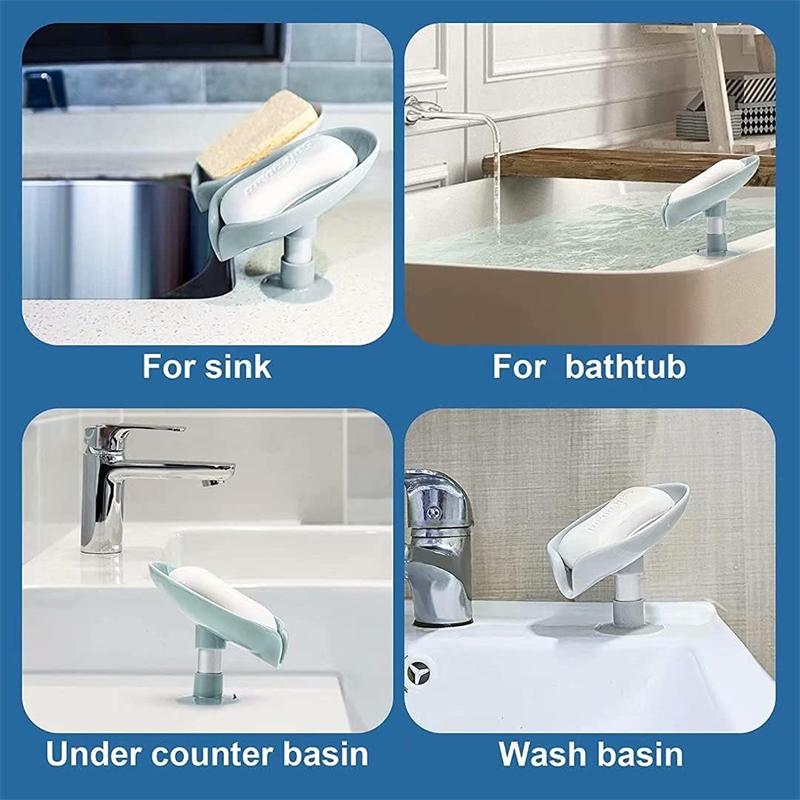 Leaf Shape Self Draining Soap Holder No Drill Suction Cup Soap Dish Quick Dry Bar Soap Saver for Shower Bathroom Kitchen Sink Green 1-Pack
