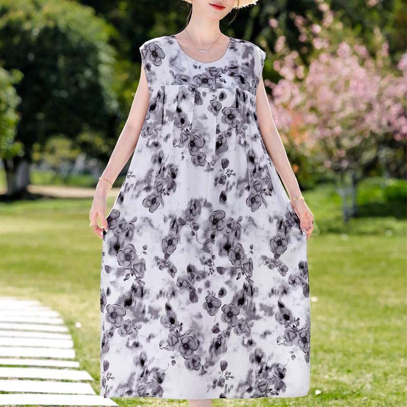Plus Size Elegant Women's Summer Dress Casual Loose Long Dress Female Vintage Clothes
