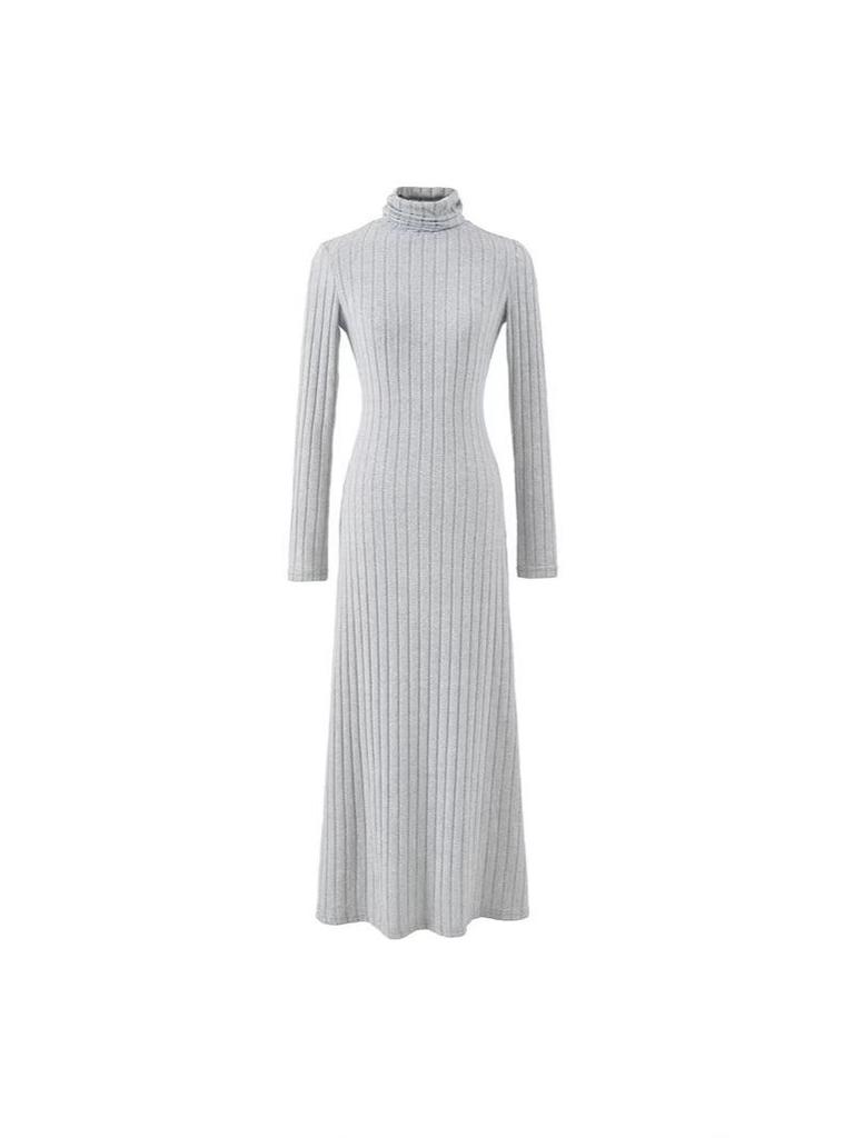 Elegant High Neck Long Sleeve A-Line Dress for Women - Spring/Autumn 2026