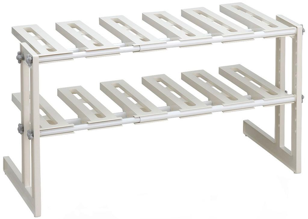 Belca Kitchen Made in Japan Storage Free Rack 2 Tiers Expandable Width x Depth x Height cm White Under-sink 50~75 30.3 39.9 MT2-EX