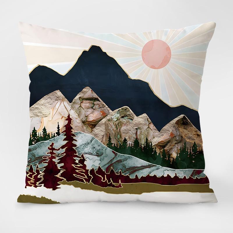 Chinese Style Mountain Pattern Decorative Pillowcase Living Room Bedroom Square Cushion Pillowcase