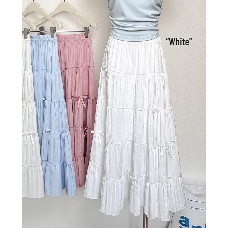 Women s High Waist White Bow Knot A-Line Draped Midi Skirt - Summer 2026 Collection One Size белый