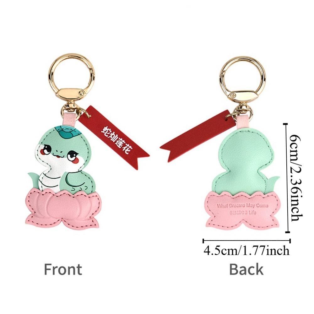 Spring Festival Cartoon Lotus Pendant Good Luck New Year Key Ring Fashion Snake Keychain  Bag Charm