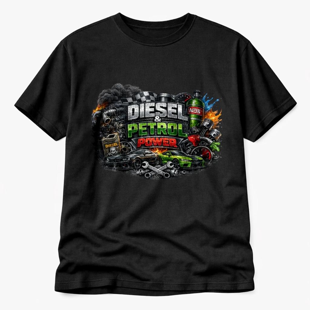 Diesel & Petrol Power T Shirt Racing Car Turbo Nitrous Mens Unisex Tee