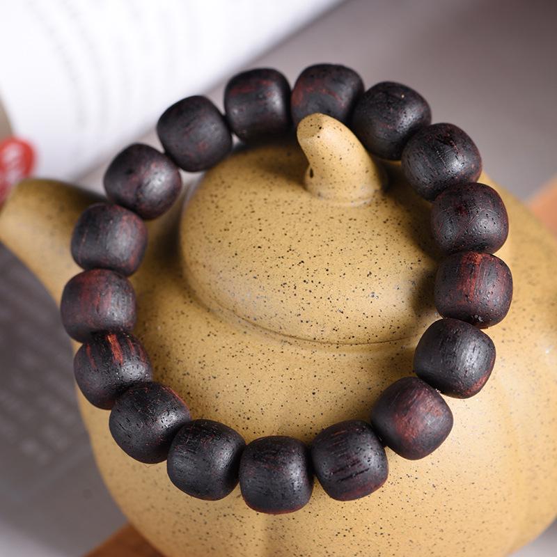 Myanmar Agarwood Beads Bracelet: Small Leaf Old-Style, Qinan Black Oil, Soft Hemp Silk, Coconut Scent, Wenwan Buddhist Prayer Beads.