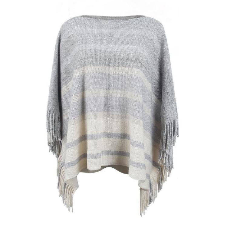 Women Autumn Winter Loose Knitwear Sweater O Neck Bat Sleeve Stripe Cardigan Cross Border Cloak