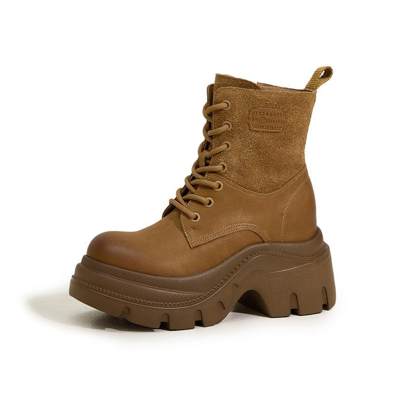 thick-soled thick-heeled Martin boots women's 2025 autumn and winter new short boots small inner height increase women's shoes versatile rhubarb boots