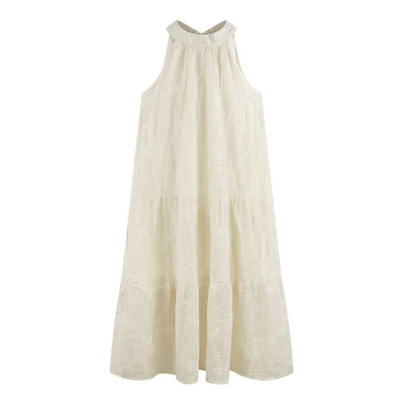 Small French retro lace neck dress summer new sexy sleeveless off-the-shoulder big swing dress children