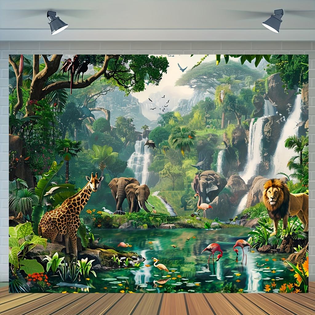 Jungle Hunting Party Background Banner | Polyester Rainforest Animal Wall Decoration | Multi-purpose Entrance, Room