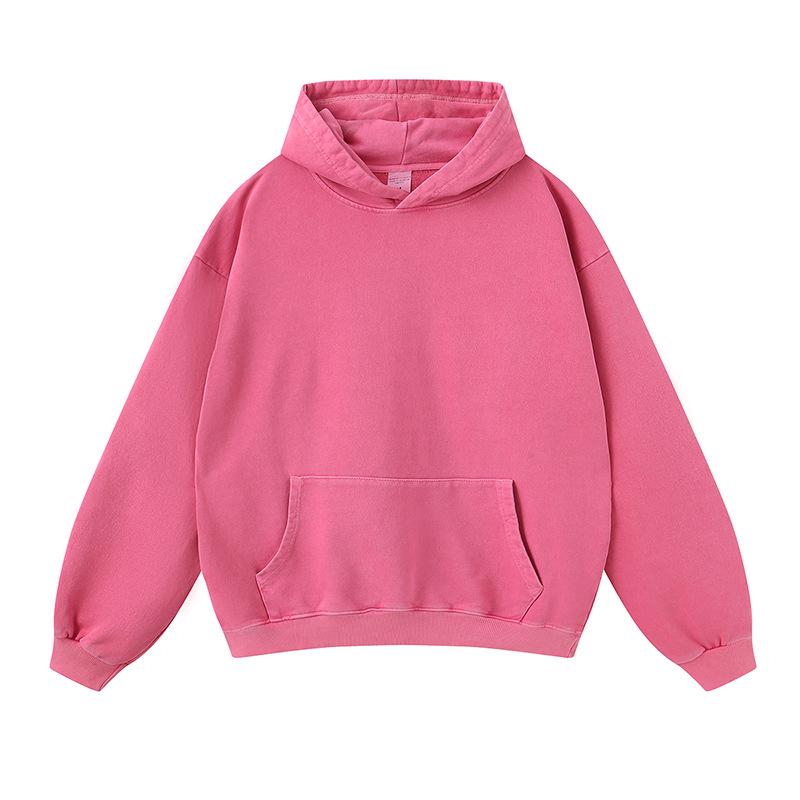 Fog Spring And Autumn American Solid Color Casual Loose Washed Boxy Hoodie Hoodie Men And Women