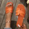 Fashion Fashion Woven Summer Slippers for Women Brand Design Square Toe Flat Sandals Woman Comfortable Non Slip Beach Slides Flip Flops