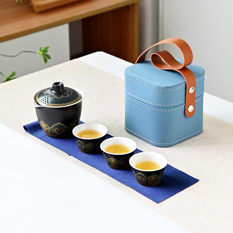 Japanese Outdoor Travel Kung Fu Ancient Rhyme Tea Set Teapot Ceramic Express Cup Portable Gift