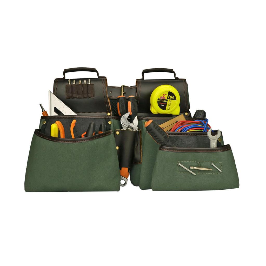 TOURBON Tool Belt, Large Capacity Tool Pouch, with Belt, Canvas and Leather, for Construction Site Work, Electrical Work, DIY, Repairs