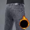 Winter Fleece Thick Warm Jeans Men's Slim Straight Elastic Denim Pants Casual Male Clothing Fashion Plush Trousers