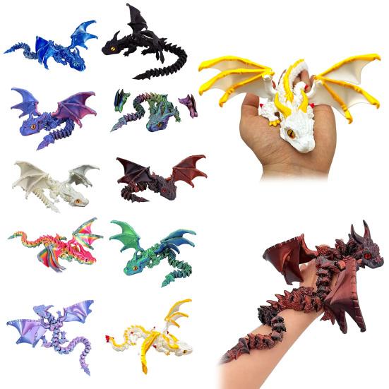 DYS 3D Printed Articulated Dragon Figurine with Adjustable Wings and Unique Eyes, Movable Joints Sculpture for Home Decor Fantasy Gift Lovers