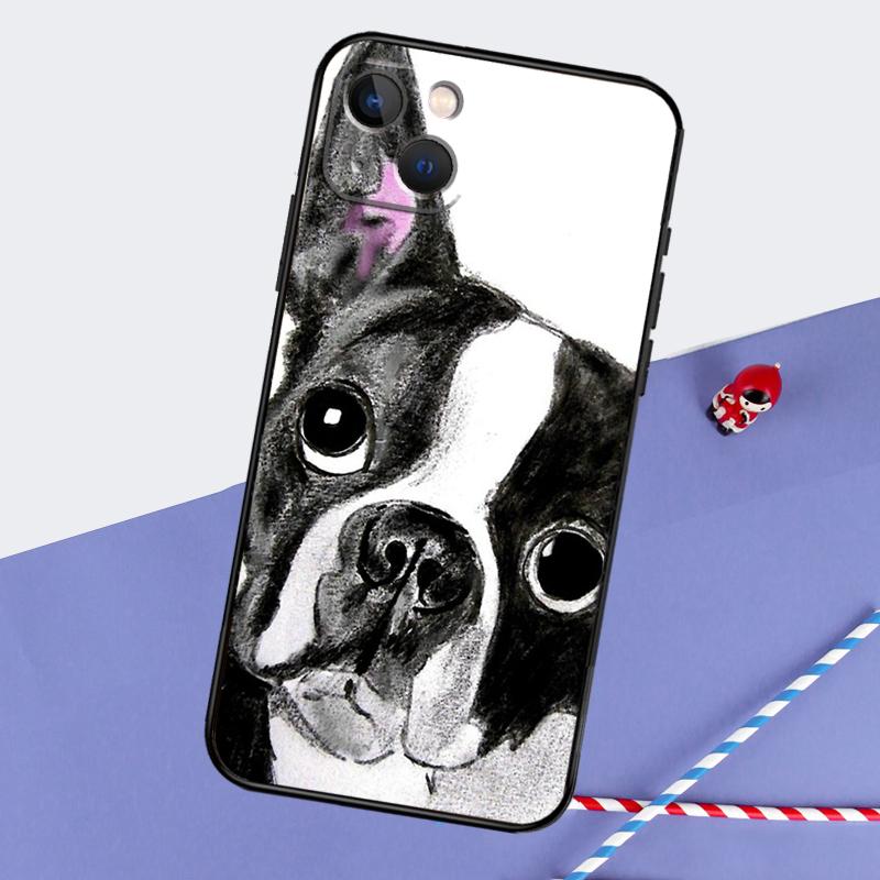 Boston Terrier Dog Phone Case For iPhone 16 Pro Max 12 13 Mini 11 14 15 Pro Max XR 15 16 Plus 16e Back Cover