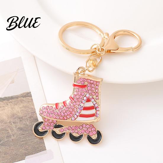 Roller Skates Key Ring Rhinestone Striped Keychain Alloy Backpack Schoolbag