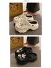 Women's Summer Platform Sandals: Closed-Toe Slippers with Thick Soles, Pearl Rhinestones, Chain Accents.