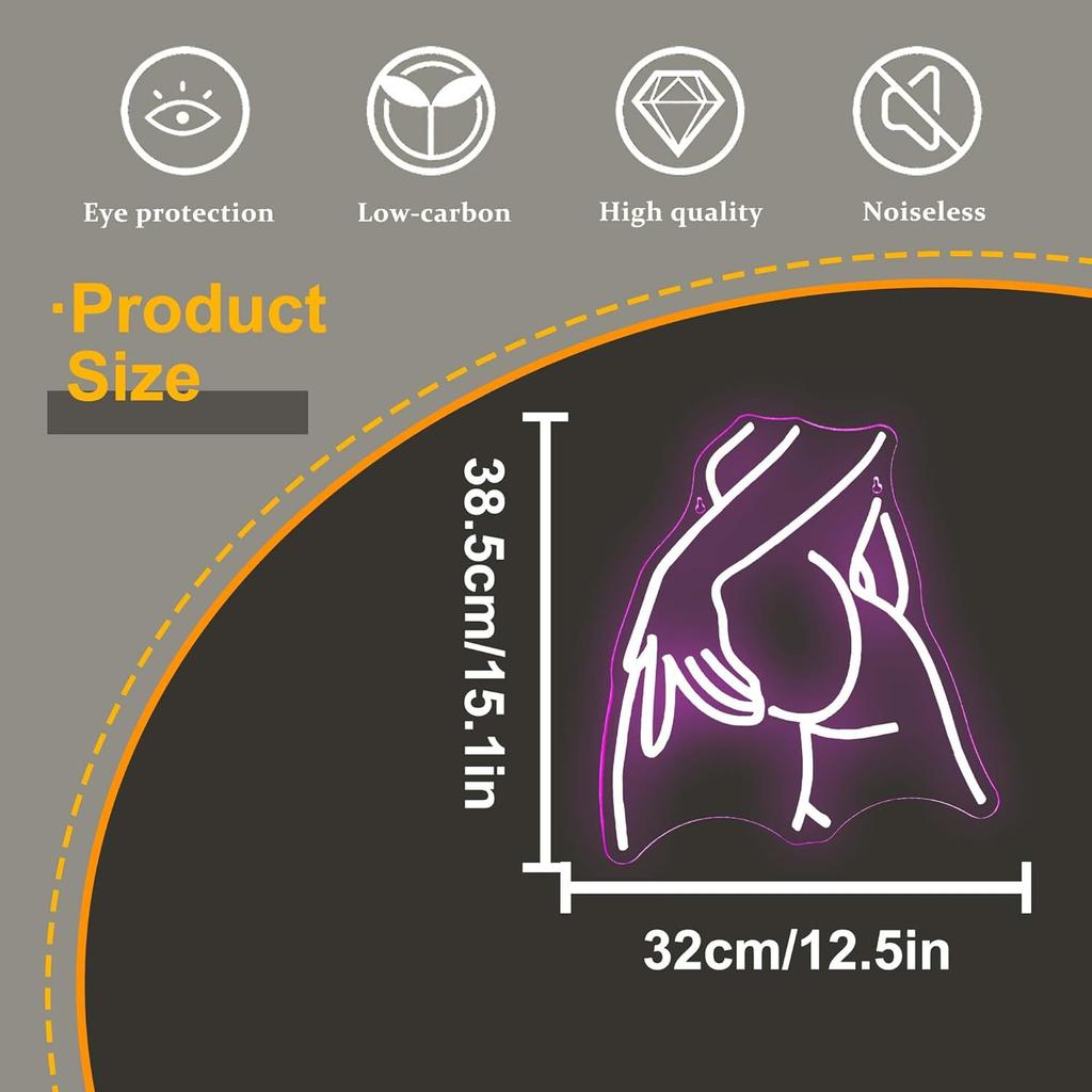Pretty Ladies Body Neon Sign, Woman Body Neon Sign,Lady Buttocks Neon Sign, Aesthetic Pink Ass Line Art Neon Light, USB Powered for Bachelor Club
