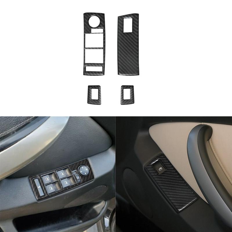 Carbon Fiber Car Interior Windows Lifting Button Control Panel Trim Cover Sticker For BMW X5 2000-2006 Car Accessories