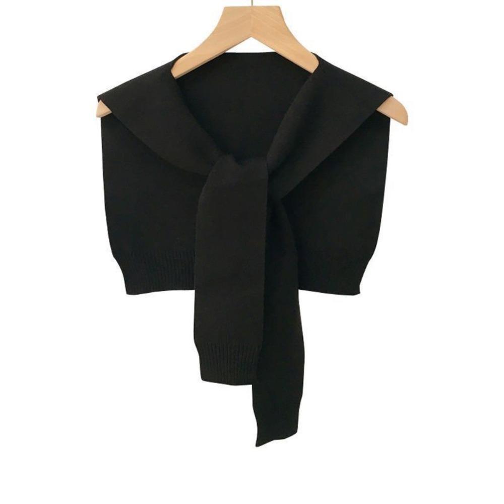 Knitted Wool Cape Shawl Thin Wrap Scarf Fashion Fake Collar  Women чёрный