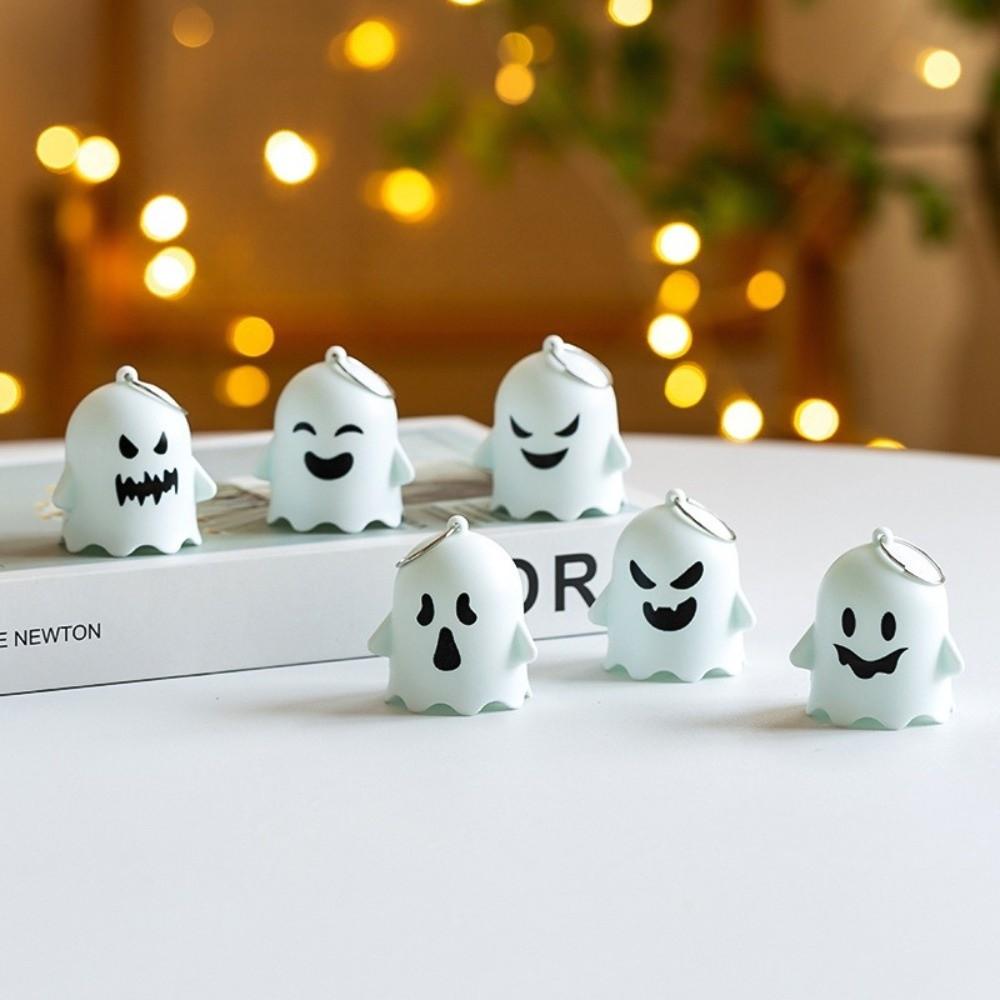 6PCS Luminous Ghost Pendant Halloween Ghost Light Gifts Kawaii Luminous Ghost Keychain Bag Charms