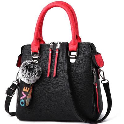 PU Leather Women Messenger Bag Fur Ball Crossbody Flap Bag Female Shoulder Bag Solid Color Handbags