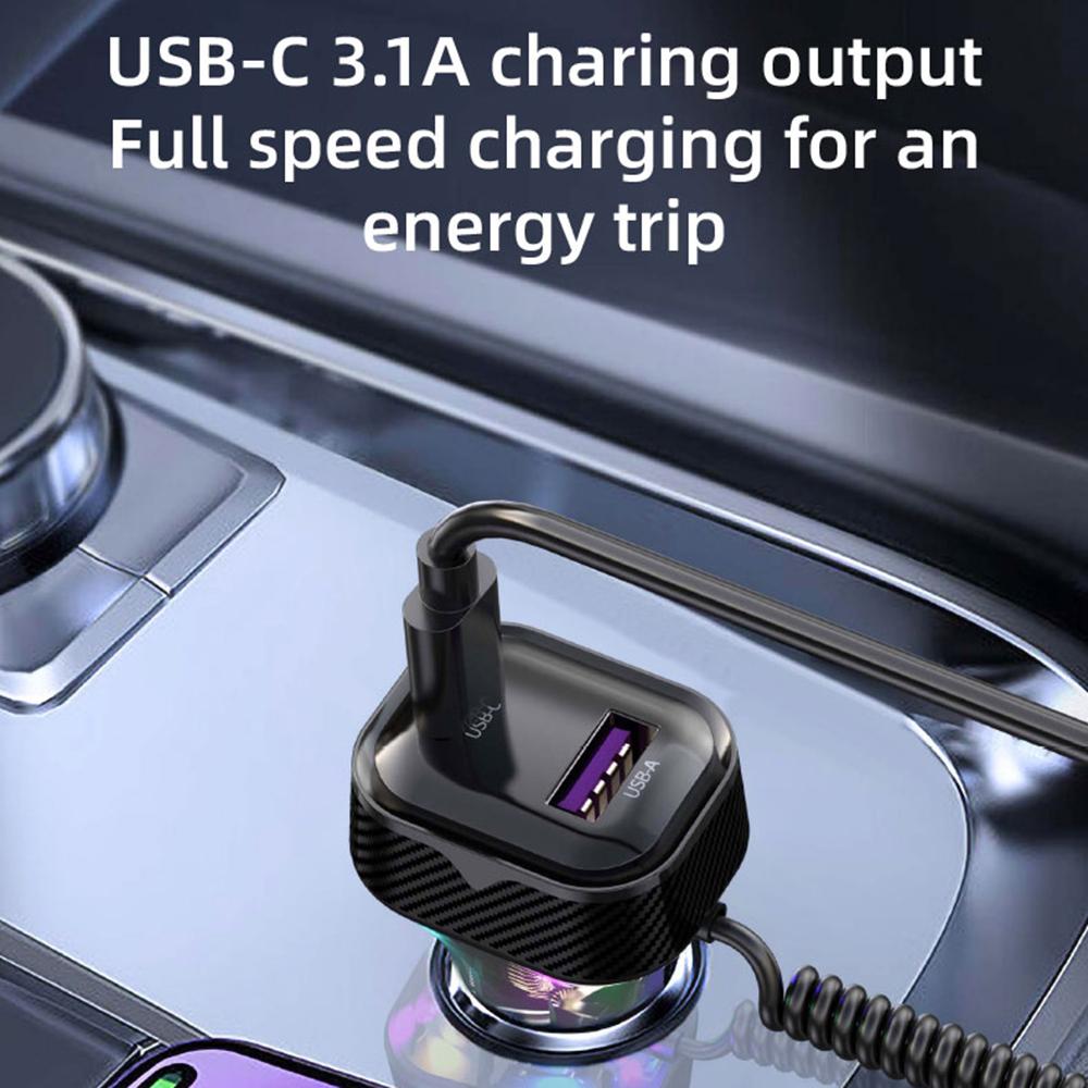 

K8 USB+Type-C Dual Port QC3.0 Fast Charging Car Charger with Type-C Cable for Huawei/iPhone