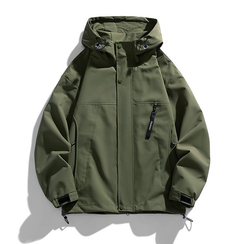 Jackets Hooded Men's Loose Solid Color Large Size Work Clothes Autumn Tops Men's and Women's Waterproof and Windproof Couple's Jackets
