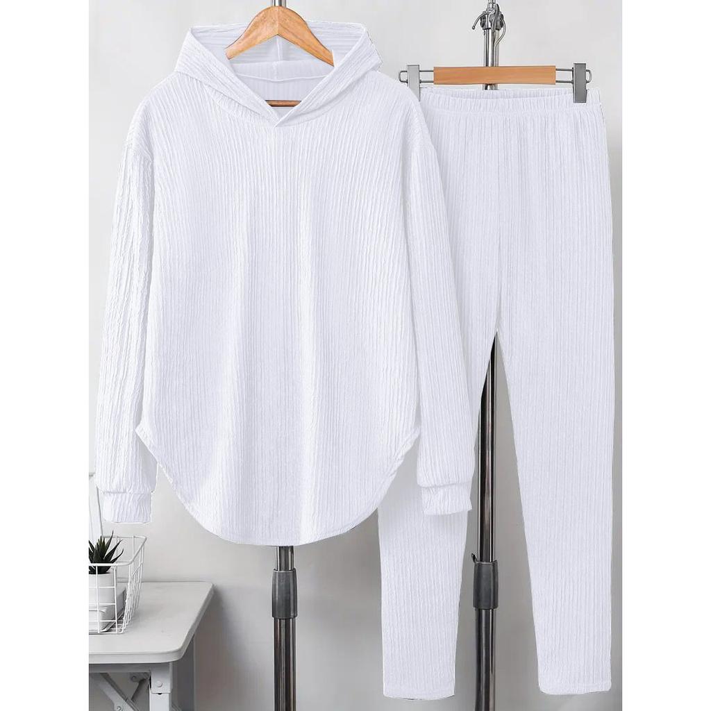 Casual Hooded Tops 2 Piece Sets for Women Fashion Solid High Waist Long Pants Set Female Holiday Women's Clothing Autumn Winter