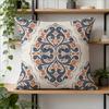 Marokkanische Damast Kissenhülle Marineblau Terrakotta Blumendruck Ethnisch Bohème Kissenhülle für Sofa Bett Couch Rustikale Wohnkultur