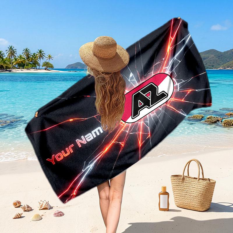 AZ Alkmaar Benutzerdefiniertes Strandtuch, Personalisierter Namens-Textdruck, Fußballlogo Weiches Schnelltrocknendes Handtuch Urlaubsgeschenk