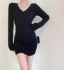 2026 Spring/Autumn Women's Slim-Fit Knit Dress - Hip-Hugging Inner Layer Sweater with Short Skirt Design