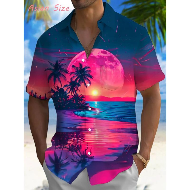 Men's Tree Hawaiian Shirts Fashion Tropical Beach Short-sleeved Summer Shirt Men Button Casual Vacation Blouses