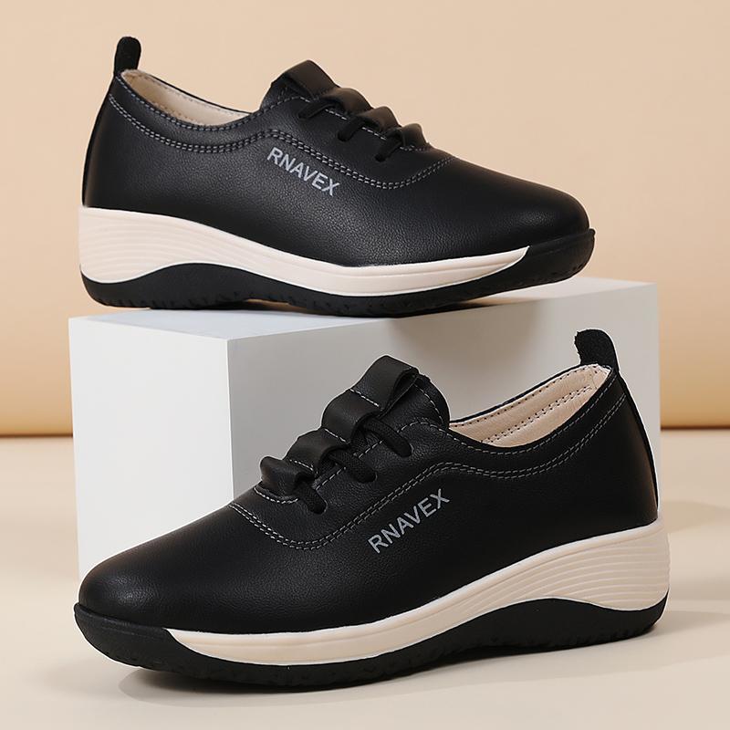 Natural Platform Chunky Casual Sneakers Women's 3cm Comfy Leather Moccasins Fashion Hook Lace-Up Vulcanized Shoes