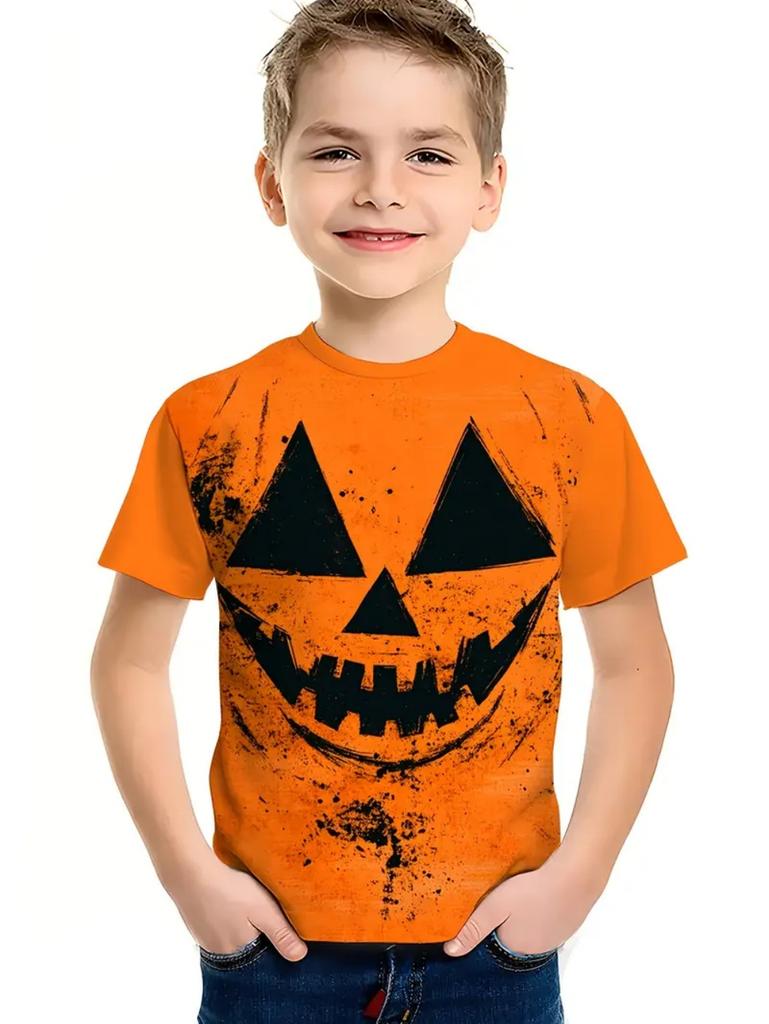 Halloween Kids Clothes Cute Pumpkin Spooky Leaves 3D Print Casual O-Neck Short Sleeve Quick-Dry Boy T-Shirts for Children