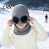 Outdoor Sports Thermal Hat Set 1 Knit Neck Warmer for Kids, Winter Earflap with Goggles, Aviator Ear Protection Cap Goggles Fleece Lined Cap,