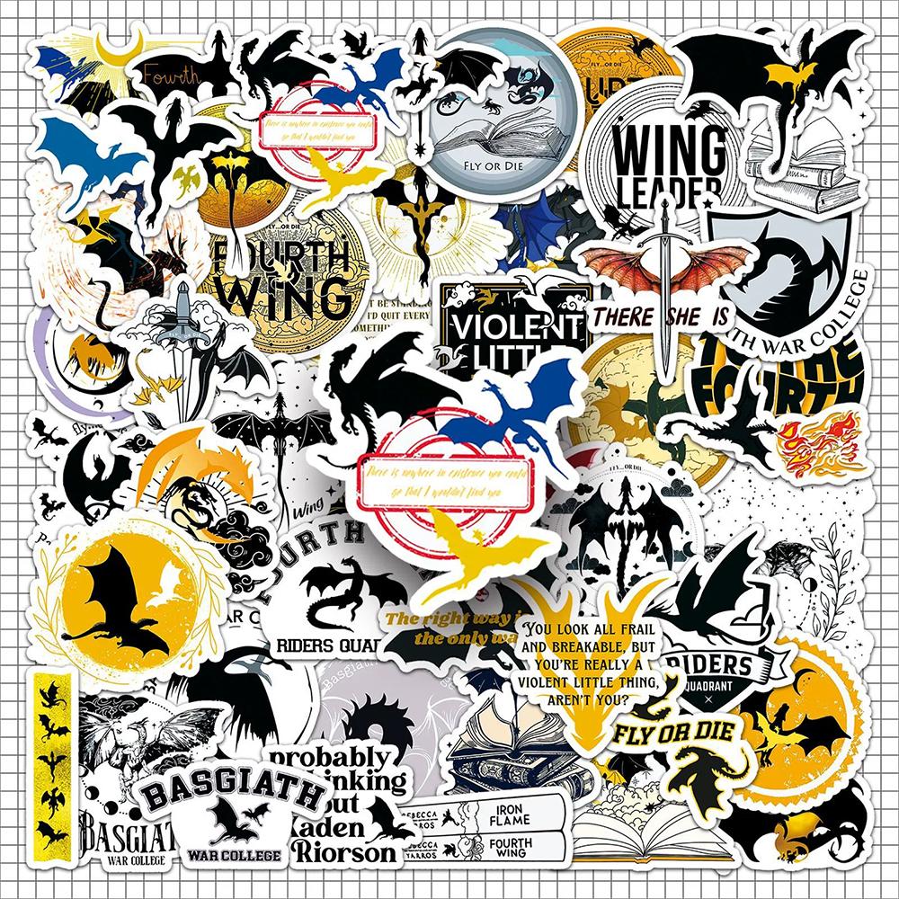 10/30/50pcs Fantasy Series Novel Fourth Wing Cartoon Stickers Waterproof DIY Skateboard Phone Luggage Car Cool Dragon Decals Toy